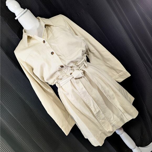 WHO WHAT WEAR! VANILLA CREAM DENIM TIE WAIST BELTED, RUFFLED DRESS, SHIFT! SZ L - Picture 8 of 8